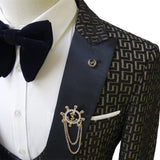 Xituodai Black and White Men's Suit 3-piece Gold Palace Print Road Wedding Costume Men Clothing  Wedding Suits for Men