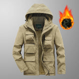 Xituodai Cotton Fleece Jacket Warm Solid Color Coats Male Fashion Casual Multi-pockets Lapel Outerwear Parkas JacketMen Winter Thick