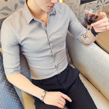 Xituodai Spring Summer Korean Fashion Polo-neck Solid Color Shirt Hombre 3/4 Sleeve All-match Bottoming Cardigans Top Men Casual Blouse