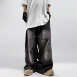 Xituodai American Style Oversized Pocket Retro Baggy Jeans Men Y2k Hip Hop Punk Wide Leg Straight Overalls Black Denim Pants Streetwear