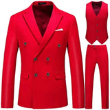 Xituodai Men Casual Boutique Business Double Breasted Suit Coat 3 Piece Set / Solid Color Slim Fit Blazers Jacket Pants Vest Trousers