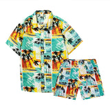 Xituodai  Beach Vacation Casual Mens Outfits Summer Vintage Graphic Printing Two Piece Suits Men Short Sleeve Shirts And Shorts Sets Male