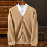 Xituodai 100% merino wool cashmere coat in autumn and winter Men's V-neck cardigan casual solid color padded knit coat warm coat