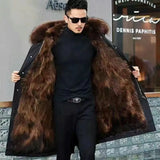 Xituodai  Men's Imitation Fur Liner Winter Warm New Fur One-piece Coat Imitation Mink Fleece Mid-length Fur Coat