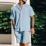 Xituodai Men's Short Sleeve Shirt and Shorts Set, Casual and Fashionable, Summer, Comfortable, Breathable