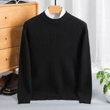 Xituodai Men's Daily Commuting Striped Sweater Thickened and Warm Knitted Pullover with O-neck, Slim Fit Base Shirt for Autumn and Winter