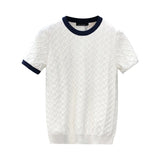 Xituodai Fashion Jacquard Knitted T-shirts For Men Summer short sleeved O-neck Contrast Color Patchwork Thin Tee Tops Casual Knitwear