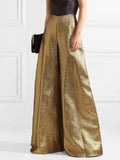 Xituodai Women Luxury Gold Color Wide Leg Pants 2025 New High Waisted Full-length Loose Zipper Party Evening Trousers Bottoms