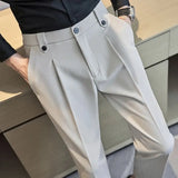 Xituodai Korean Business Casual Men's Autumn New Splicing Button Zipper Pocket Fashion Solid Color Slim Versatile Straight Leg Pants