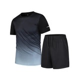 Xituodai 2 Piece Sets Men  Summer Gradient Short Sleeve Tees Casual Sports Quick Dry T-shirt Running Fitness Basketball Shorts Outfit