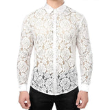 Xituodai 2024 Spring Long Sleeve See Through Mens Shirt Sexy Floral Embroidery Mesh Lace Shirts Tops Men Streetwear Fashion Slim Cardigan