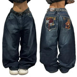 Xituodai Y2K Fashion New Skull Embroidered Baggy Jeans Women Streetwear Gothic Vintage Hip Hop Popular Casual High Waist Wide Leg Pants