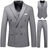 Xituodai Men Casual Boutique Business Double Breasted Suit Coat 3 Piece Set / Solid Color Slim Fit Blazers Jacket Pants Vest Trousers