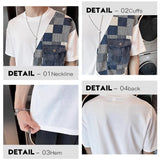 Xituodai Trendy Patchwork Denim Short Sleeved Men Cotton T Shirt High Quality Cargo Pocket Casual Male T-shirts Summer Fashion Tee Tops