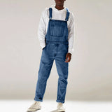 Xituodai Streetwear Men's Solid Color Multi-pocket Denim Bib Overalls Casual Daily Denim Jumpsuit Fashion Male Suspender Long Pants