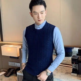 Xituodai Knit Sweater Male Solid Color Sleeveless Plain Men's Clothing Blue Vest Waistcoat Jumpers Plus Size Best Selling Products 2024 A