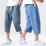 Xituodai Summer Casual Pants Men's Wild Cotton and Linen Loose Linen Pants Korean Style Trend Nine-point Straight Trousers