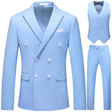 Xituodai Men Casual Boutique Business Double Breasted Suit Coat 3 Piece Set / Solid Color Slim Fit Blazers Jacket Pants Vest Trousers