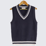 Xituodai Spring Autumn Men Uniform Vest Fashion V Neck Pullover Boys British Student Sleeveless Waistcoat Tank Tops Sweaters