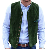 Xituodai Men Vest Brown Frosted Velvet Suit Vest Daily Casual Style Waistcoat Round Neck Single Breasted Sleeveless Male Jacket