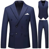 Xituodai Men Casual Boutique Business Double Breasted Suit Coat 3 Piece Set / Solid Color Slim Fit Blazers Jacket Pants Vest Trousers