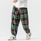 Xituodai Sagging Pants Retro Plaid Pants Men Fashion Fleece Pants Male Elastic Waist Thicken Casual Harajuku Style Sweatpants Mens Baggy Loose Trousers