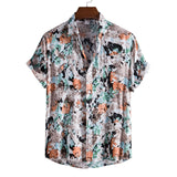 Xituodai Dopamine Dressing Men's Casual Short-sleeved Flower Shirt Hawaiian Menswear Patchwork Print Turn-down Collar Clothing Leisure