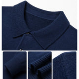 Xituodai Autumn and Winter New Warm Soft Pullover Men's Business Lapel Knitwear Casual Solid Color Long Sleeve Polo Shirt Office