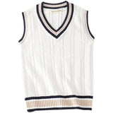 Xituodai Sweater Vest Men Thicken V-neck Sleeveless Knitted Sweaters Vests Striped Retro Preppy-style Simple Chic Loose Casual All-match