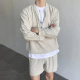 Xituodai Korean Fashion Summer Clothes Men 2 Piece Set Solid Hip Hop V-neck Tops Shorts Streetwear Short Pants Outfits Casual Outer Sets