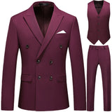 Xituodai Men Casual Boutique Business Double Breasted Suit Coat 3 Piece Set / Solid Color Slim Fit Blazers Jacket Pants Vest Trousers