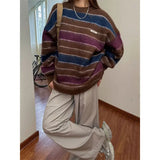 Xituodai Autumn men and women sweaters striped Korean style retro loose sweaters, long-sleeved pullover sweaters trendy brands y2k top Xituodai