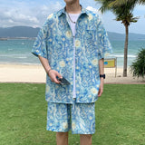 Xituodai Summer Men's Hawaiian Beach Sets Single Breasted Graffiti Printed Short Sleeve Shirt and Shorts Casual Vacation Travel Outfit