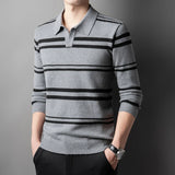 Xituodai Casual Everyday Versatile Striped Polo Shirt for Men, Warm Pullover Knit Sweater for Autumn and Winter.M-4XL