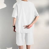 Xituodai Men Solid V-Neck Chinese Style Set Men Loose Summer T-Shirt + Shorts Fashionable Casual Tracksuts