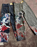 Xituodai Hip Hop Punk Embroidery Printed Baggy Jeans Y2k Jeans Men Heavy Craftsmanship Retro Style Wide Leg Pants Goth Ripped Jeans Hot