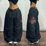 Xituodai New American Trend Vintage Hip Hop Letter Embroidery Pattern Baggy Jeans Men And Women Y2K Harajuku Gothic Wide Pants Streetwear