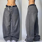 Xituodai 2024 New Fashion Popular Grey Washed Exaggerated Baggy Jeans Y2K Street Vintage Hip-hop Punk Style High Waist Wide Leg Pants