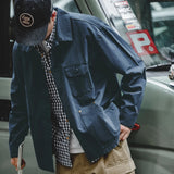 Xituodai  Navy Vintage Jacket Men Turn-down Collar Hunting Tops Multi-Pocket Coat Men's Spring and Autumn Workwear Jacket