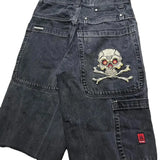 Xituodai Shorts Y2K New Harajuku Hip Hop Skull Embroidery baggy Denim Shorts Men Women Retro Gothic Wide-leg Five Pants Streetwear