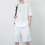 Xituodai Men Sets Casual Summer Thin Loose Elastic Ice Silk Short-sleeved Top + Trousers Casual Two-piece Men's Suit