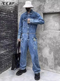 Xituodai Fashion Mens One Piece Jumpsuit Long Sleeve Multi Pockets Cargo Pants Hip Hop Men Spring Autumn Overalls Vintage Denim Jumpsuit Xituodai