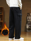 Xituodai Winter Fleece Sweatpants Men Multi-Pockets Thick Warm Knit Cargo Pants Wide Leg Cotton Straight Sports Trousers Big Size 8XL