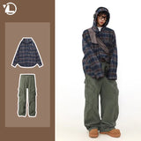 Xituodai Street Casual Spring Mens Set Hooded Plaid Long Sleeved Shirt Jacket+Multi Pocket Trendy Pants 2-piece Male Fashion Suits New