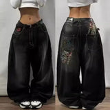 Xituodai New American Trend Vintage Hip Hop Letter Embroidery Pattern Baggy Jeans Men And Women Y2K Harajuku Gothic Wide Pants Streetwear