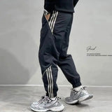 Xituodai 2024 Summer New Men's Ice Shreds Trousers Contrast Color Spliced Elastic Drawstring Loose Trendy Striped Sweatpants Pants