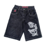 Xituodai Shorts Y2K New Harajuku Hip Hop Skull Embroidery baggy Denim Shorts Men Women Retro Gothic Wide-leg Five Pants Streetwear