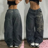 Xituodai Y2K Fashion New Skull Embroidered Baggy Jeans Women Streetwear Gothic Vintage Hip Hop Popular Casual High Waist Wide Leg Pants