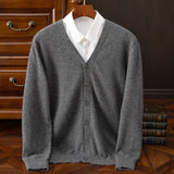 Xituodai 100% merino wool cashmere coat in autumn and winter Men's V-neck cardigan casual solid color padded knit coat warm coat