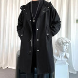 Xituodai 2024 Men's Windbreaker Jacket Long Trench Oversize Loose Streetwear Hooded Vintage Black Coats High Street Casual Male Outerwear